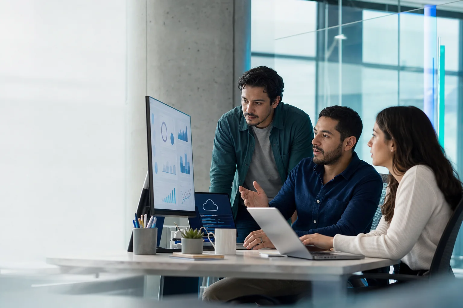 Equipo técnico colaborando en el desarrollo de una plataforma digital